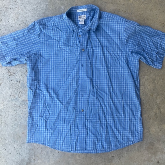 LL Bean Blue Plaid Traditional Fit Short Sleeve Button Up Shirt Men’s XL - Picture 1 of 5